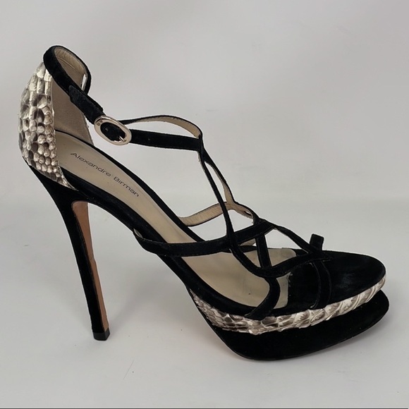 Alexandre Birman Shoes Heels Sandals Python Snakeskin Black Suede Leather 9.5 - Picture 6 of 14